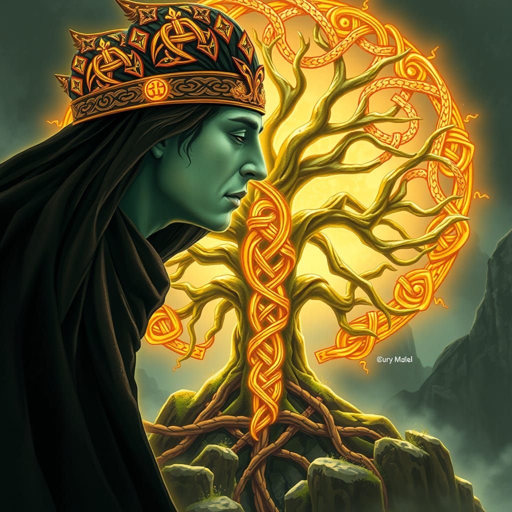 Celtic Tree of Life: Ethereal Being in Digital Painting Styl...