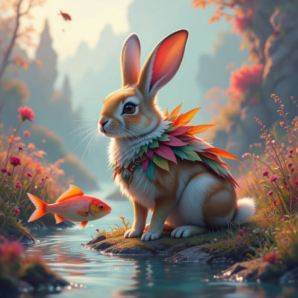 Hybrid Elf Creature in Dreamlike Landscape