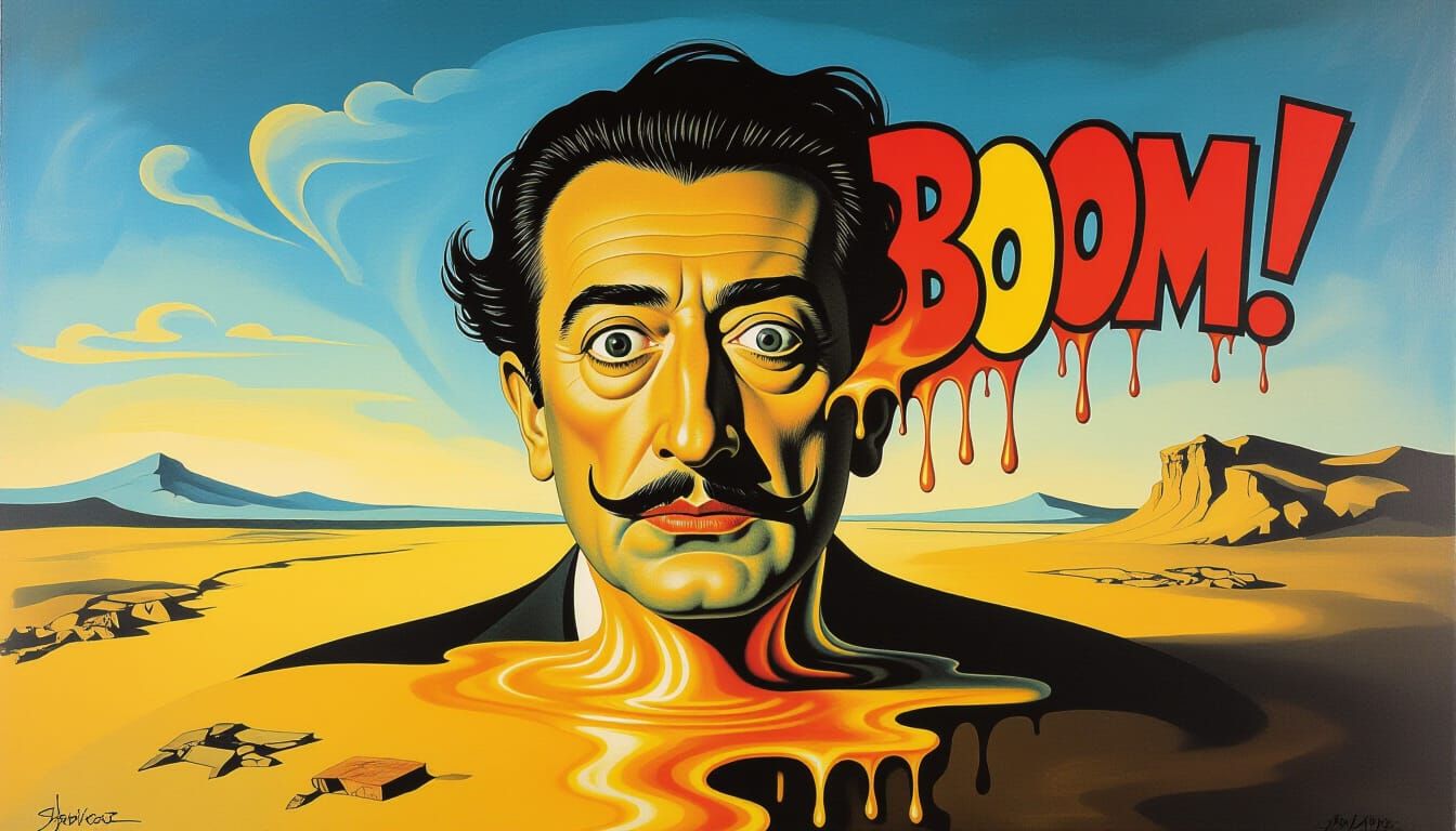 Melting Clock Surrealism in Matte Oil Paint Style