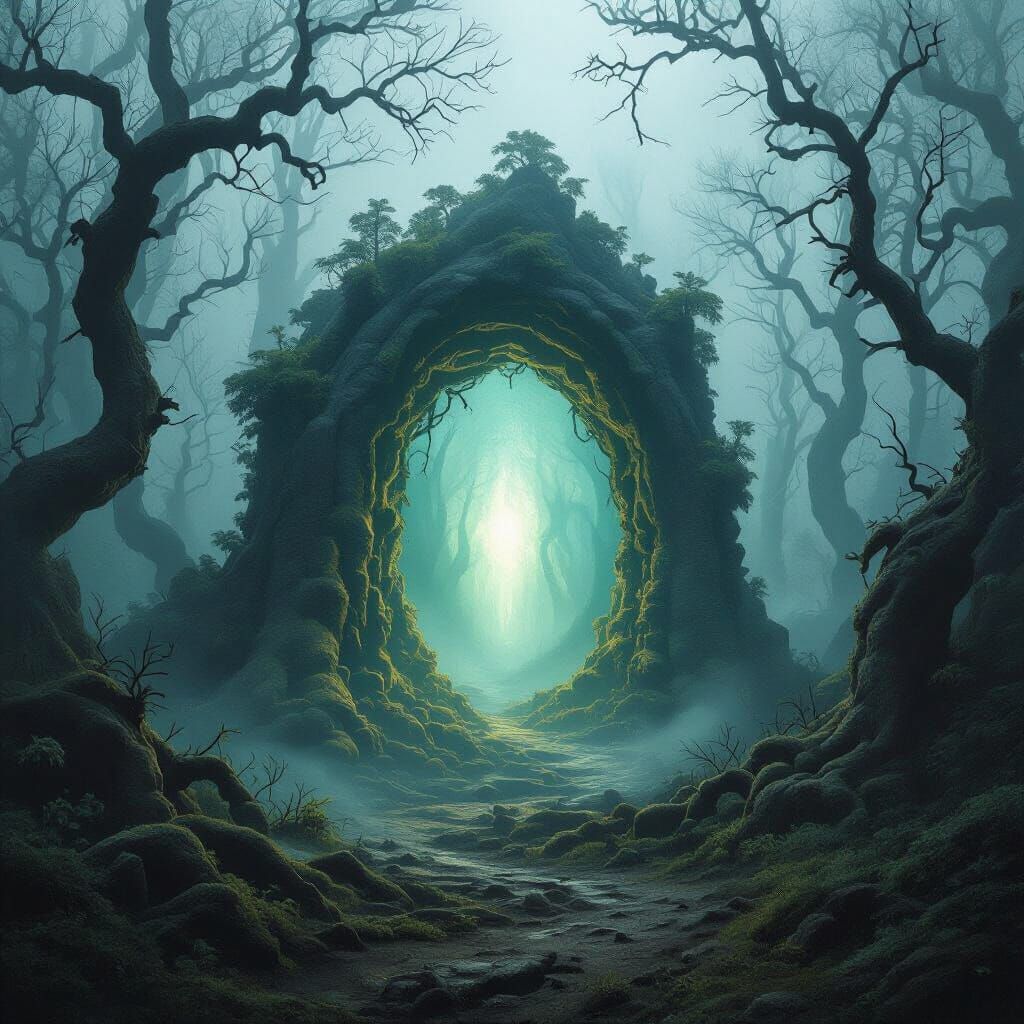 Mystical Portal in Primeval Forest, Digital Art