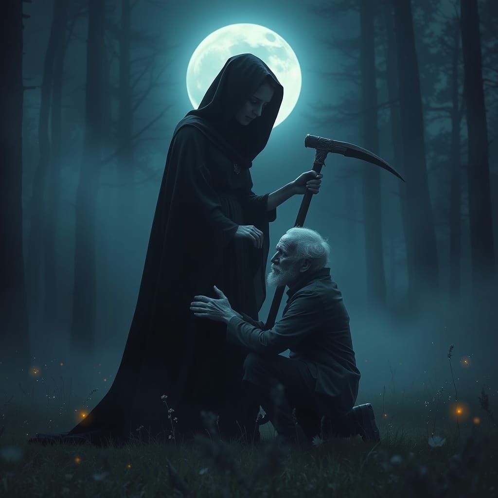 Gentle Grim Reaper Comforts a Sorrowful Soul in a Haunting M...