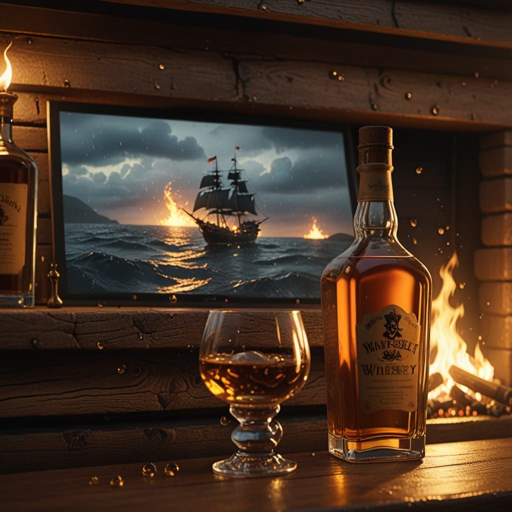 Pirate Ship in a Whiskey Bottle