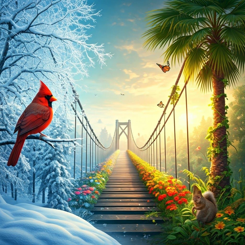 Winter and Summer Merge in Surreal Landscape