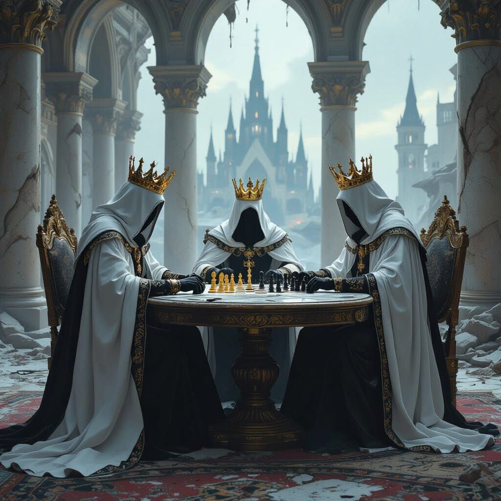 Chess Game Between Faceless Kings: Fantasy Concept Art