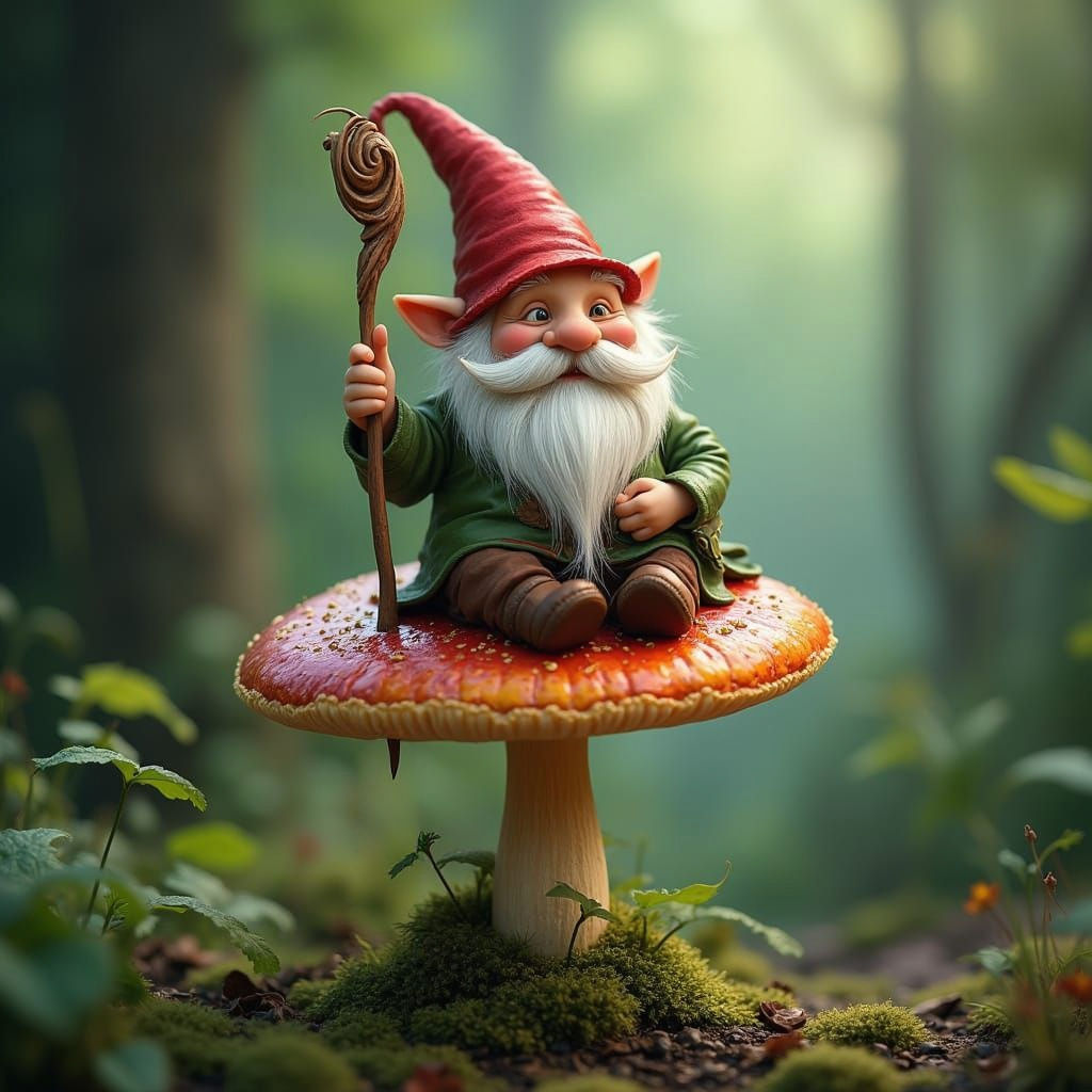 Whimsical Gnome Scene in Earthy Tones
