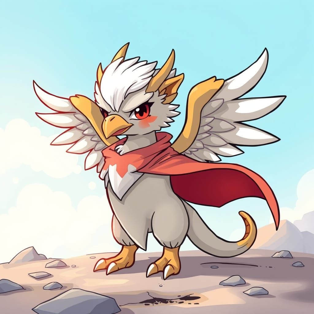 Chibi Griffin in Vibrant Fantasy Environment