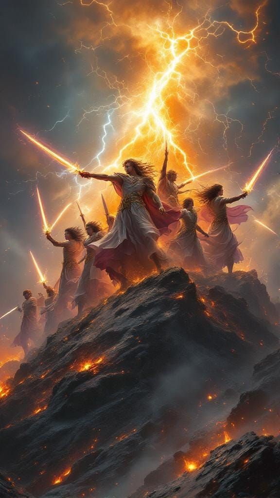 Celestial Battle of Gods on Stormy Mountain