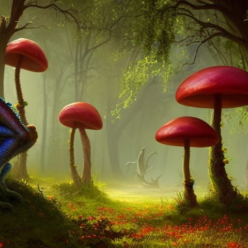 Enchanted Toadstool Dance: Detailed Matte Painting