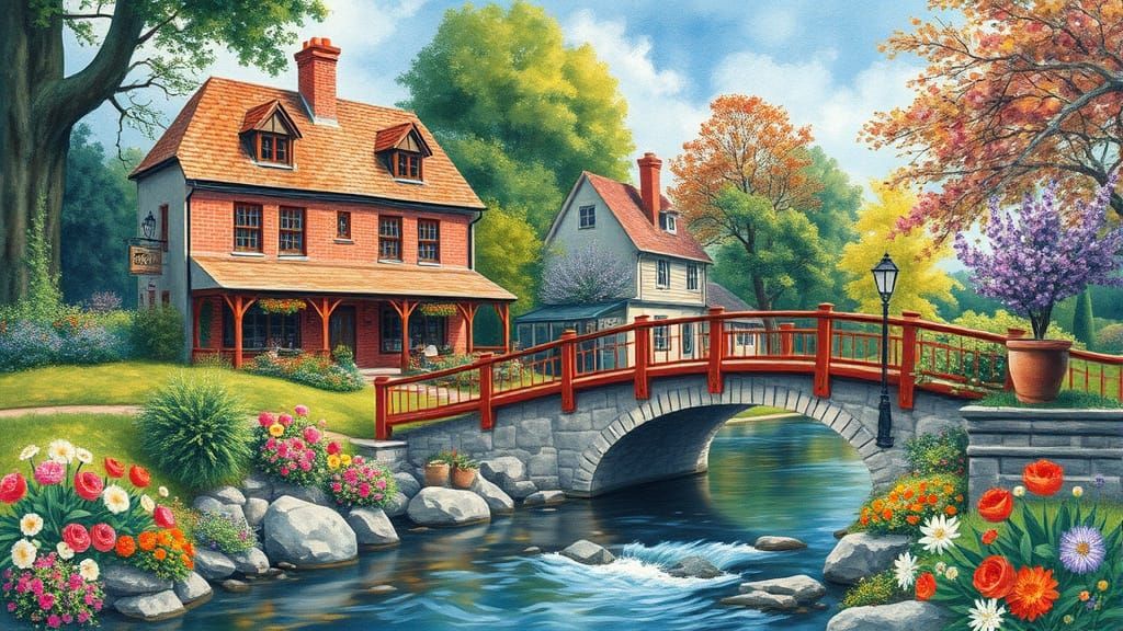 Charming Guest House Landscape in Vincent Van Gogh Style