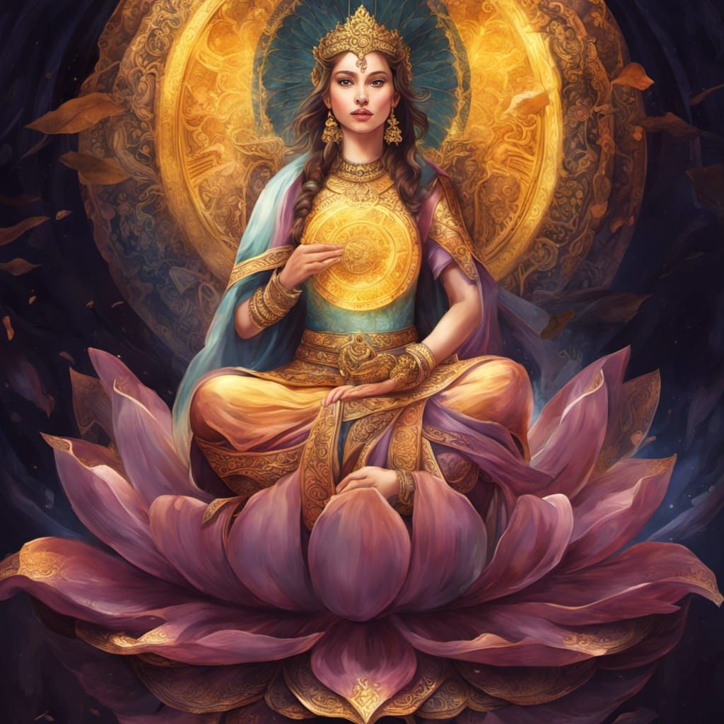 Lotus Goddess with Intricate Mehndi Background