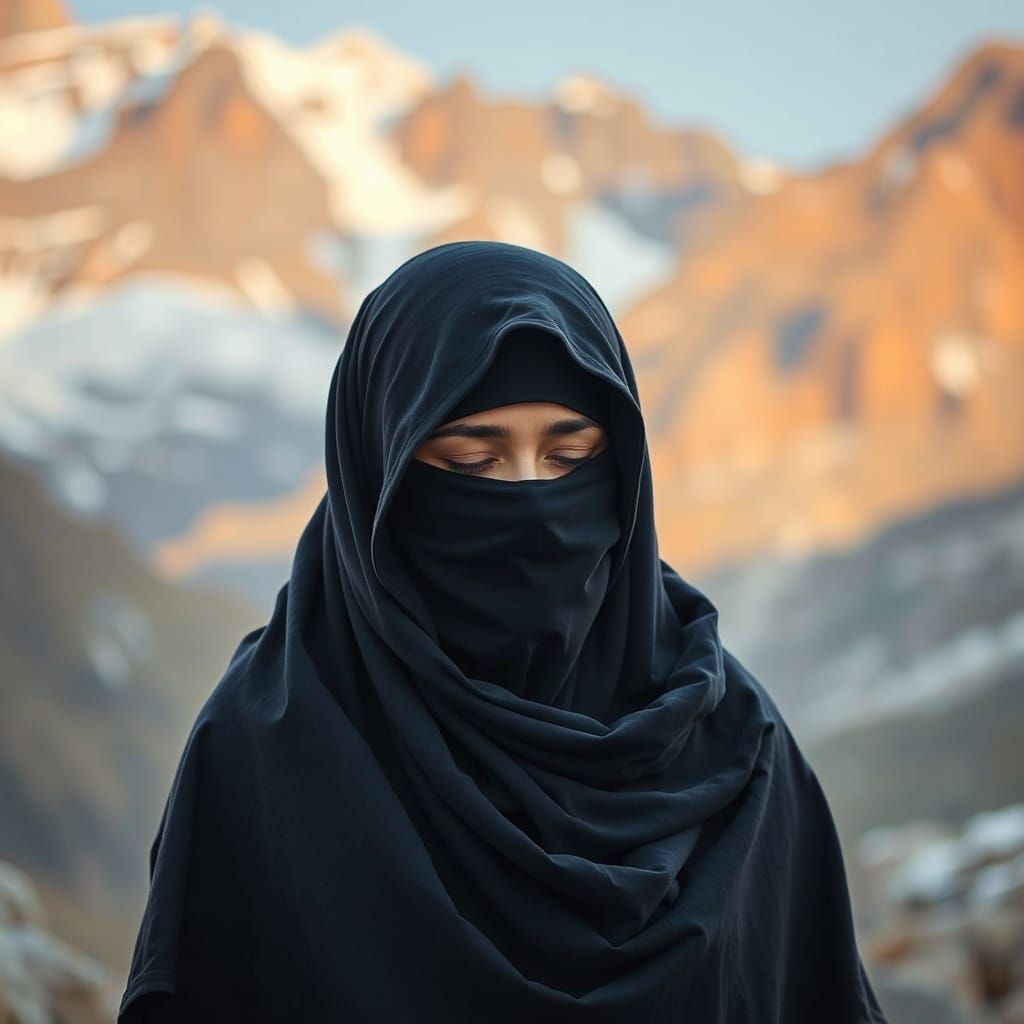 Sorrowful Burka-Clad Women in the Mountains