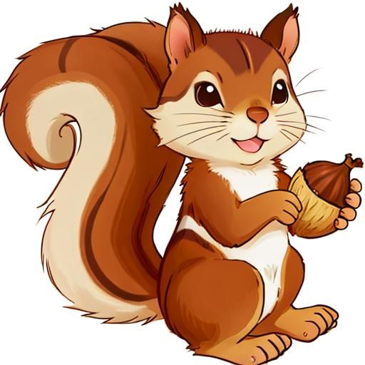 Cute Squirrel with Acorn Line Art