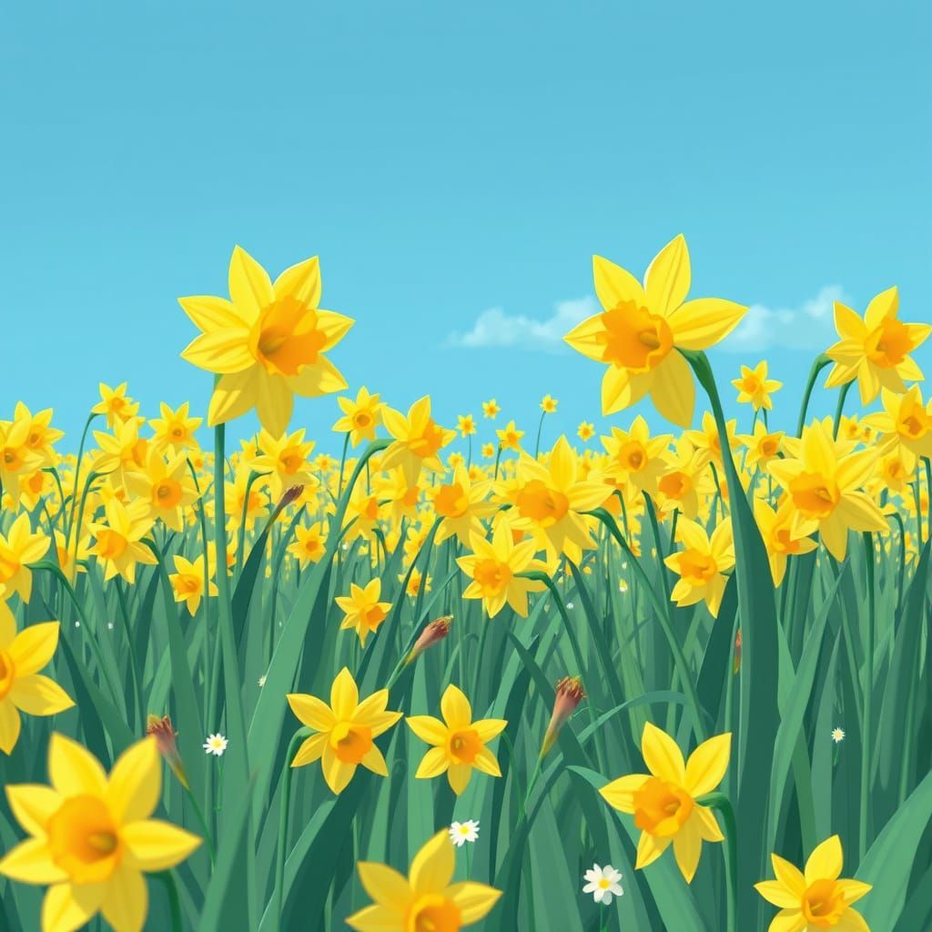 Daffodils Swaying in Whimsical Floral Landscape