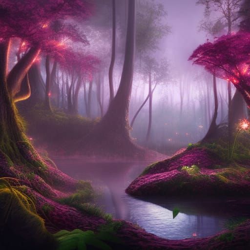 Magical Forest at Night: A Detailed Matte Painting