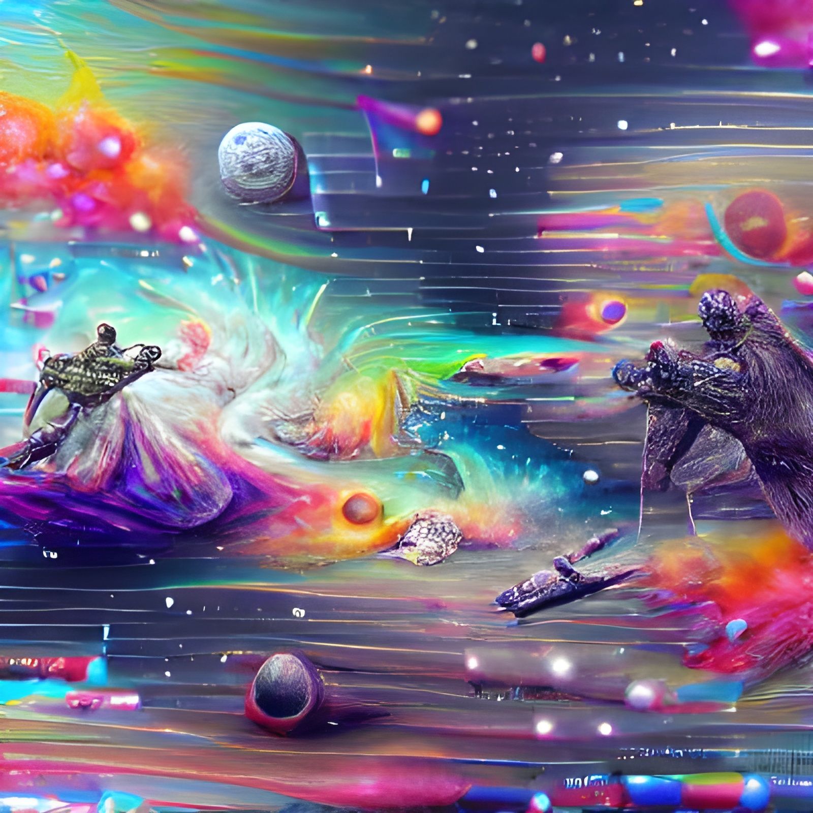 Holographic Space War Illustration in Cosmic Mixed Media
