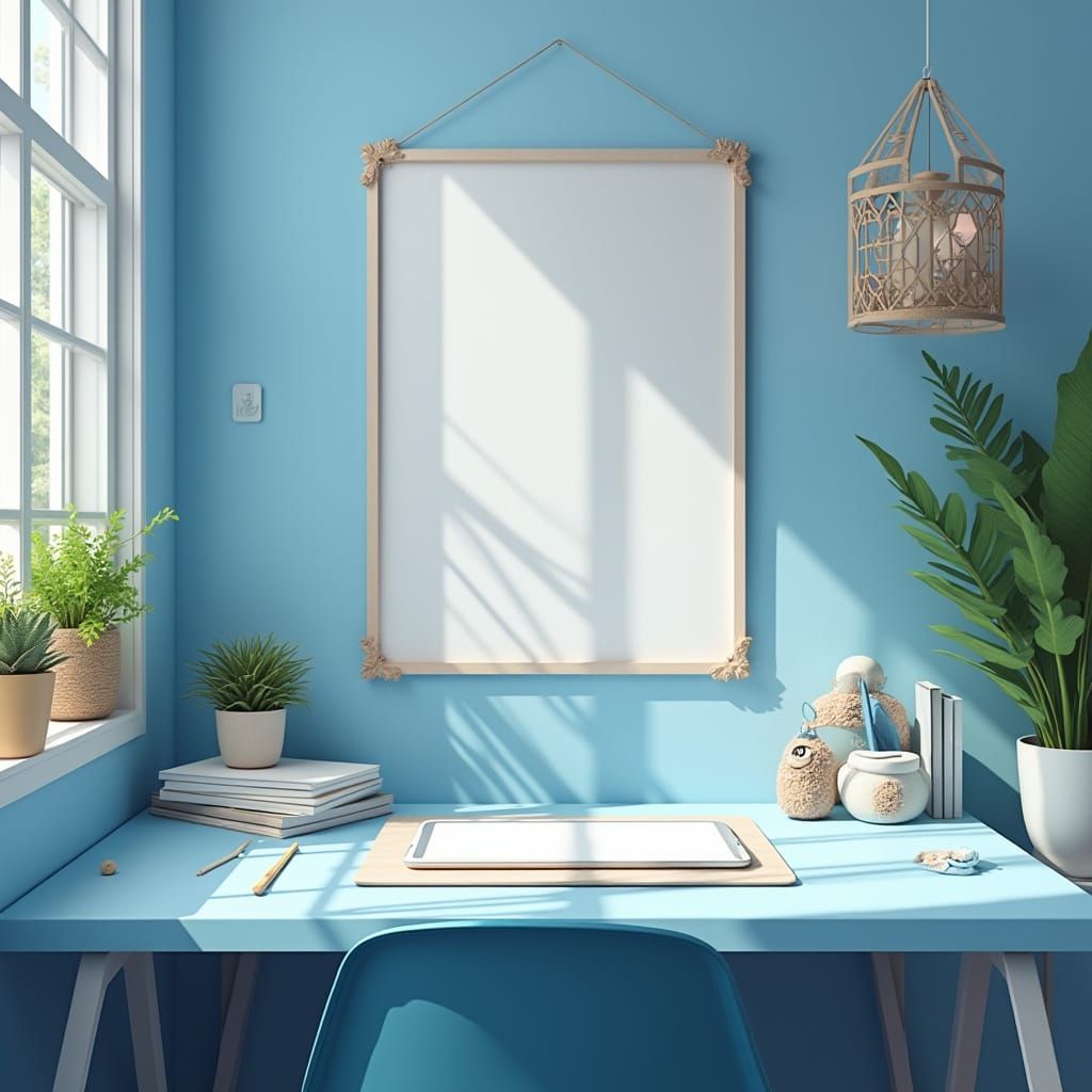 Cozy Workspace for Children's Printables in Pastel Blue