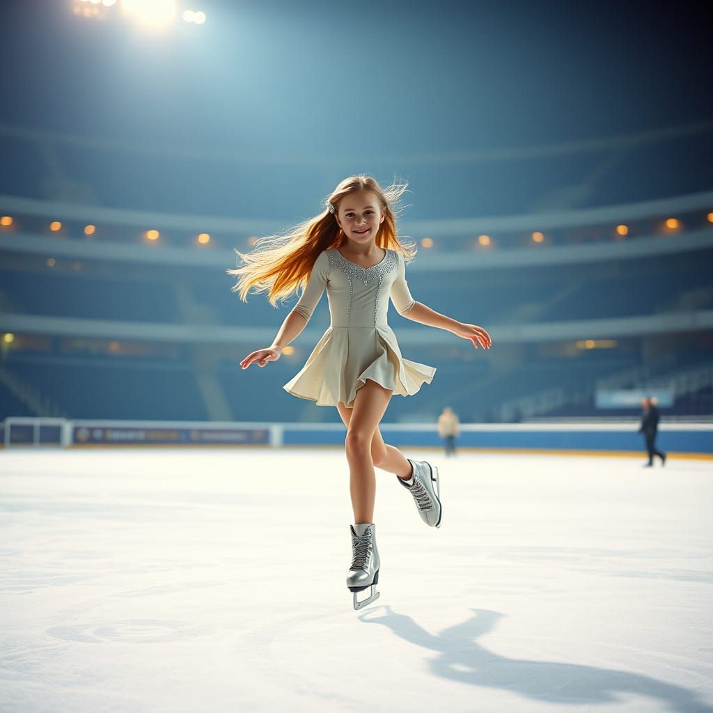 Elegant Ice Skating Scene in Cinematic Film Style