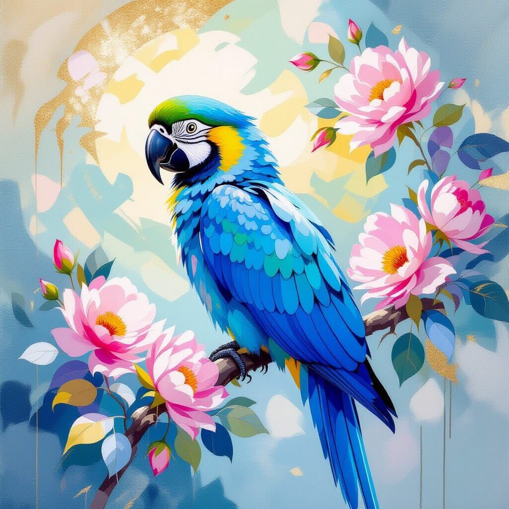 Blue Macaw in Metamodern Rococo Impressionism