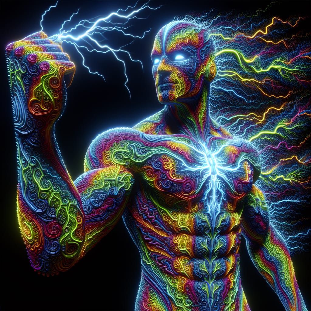 Psychedelic Lightning Superhero in 3D Render