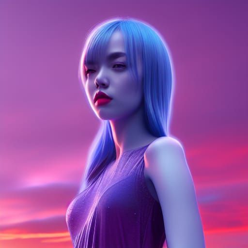 Hyperrealistic Girl with Blue Reflection, 3D Render