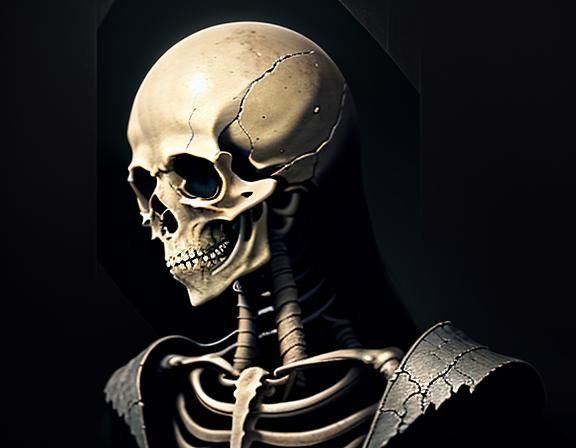 Furry Skeleton Cleans Bones: Dark Fantasy Concept Art