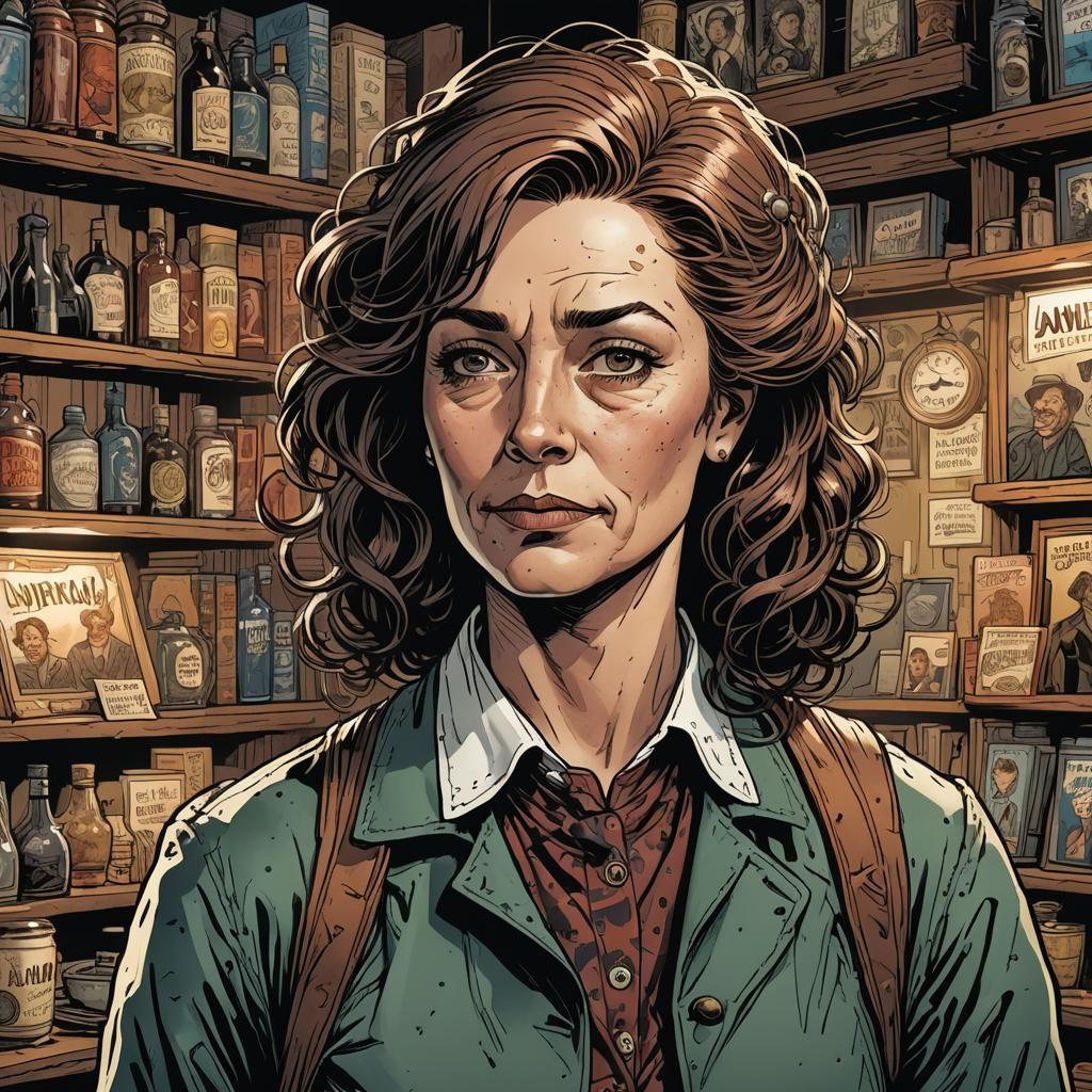 Landlady Character in Comic Book Art Style