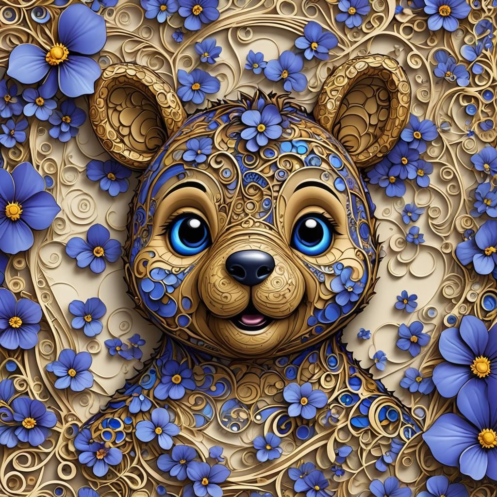 Winnie the Pooh with Blue Eyes and Violets