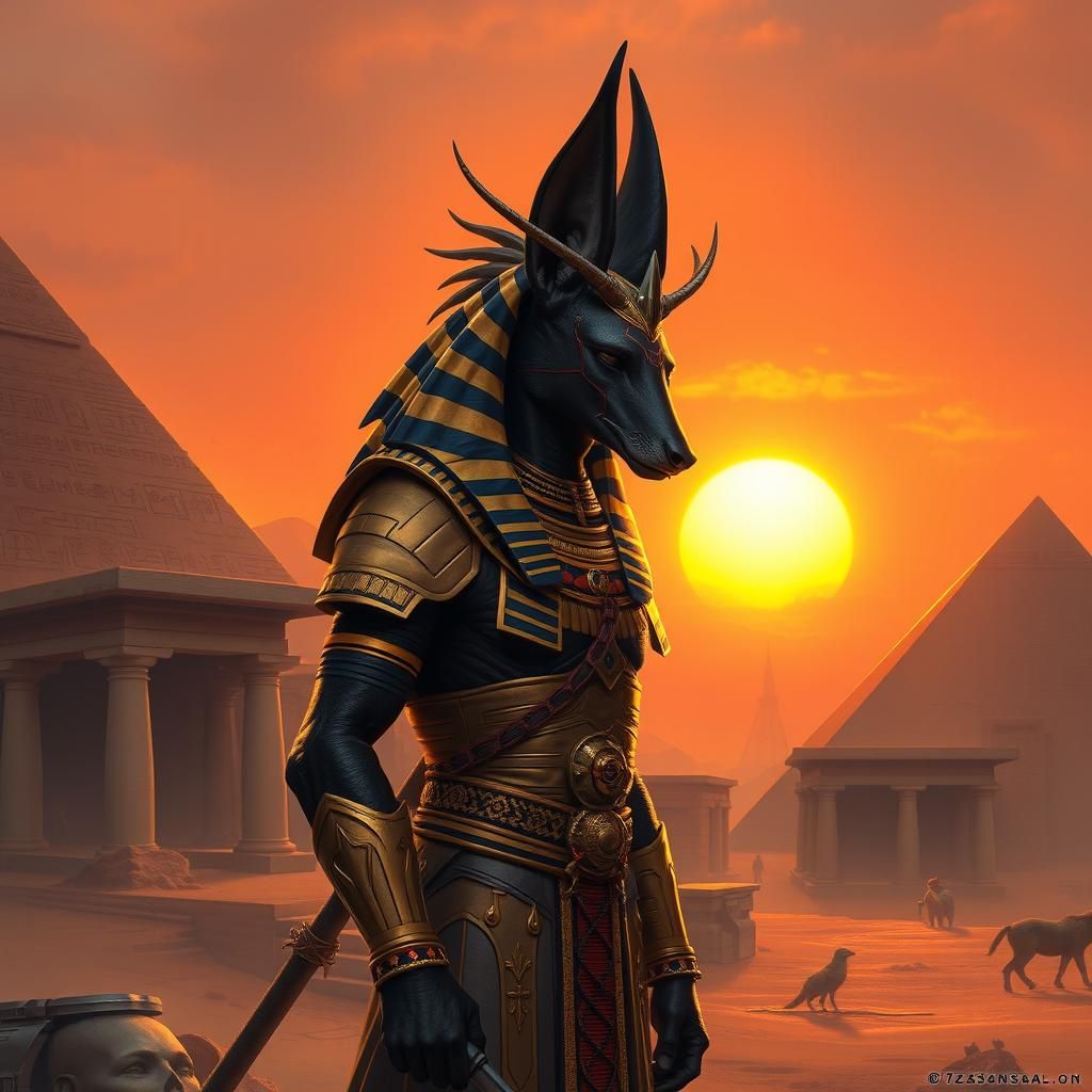 Anubis, God of the Dead, in Dark Fantasy Style