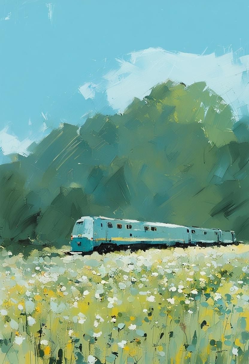 Long-Distance Train in Pastel Painting Style