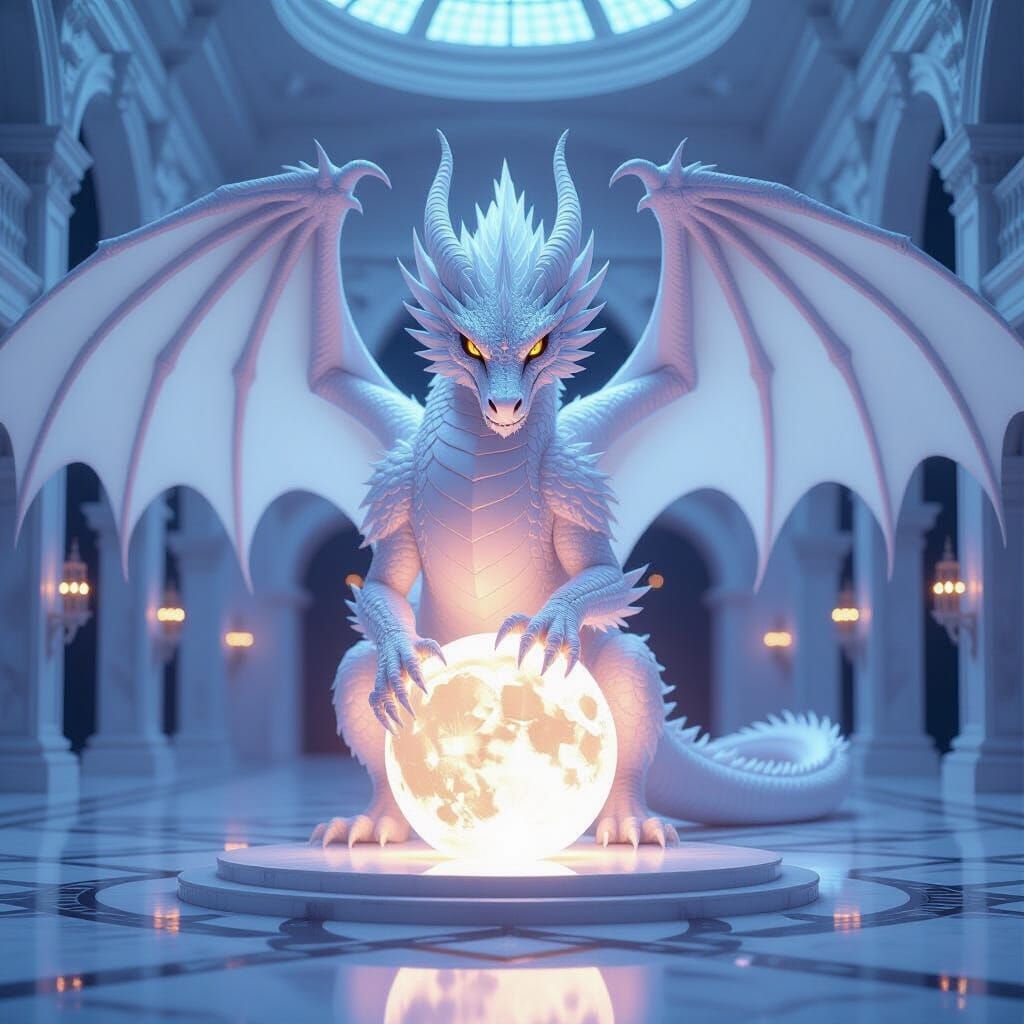 Majestic Snow Dragon in White Marble Palace