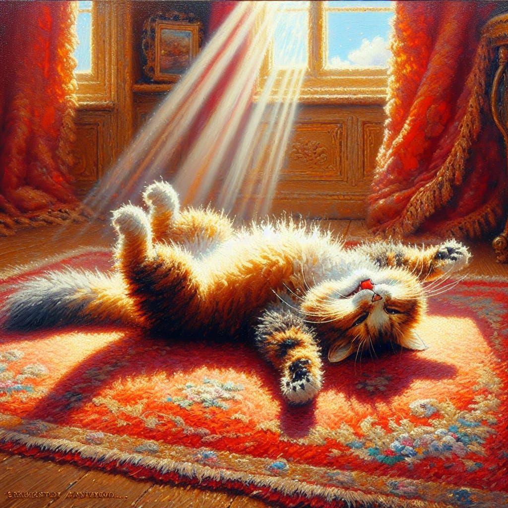 Sunlit Feline Delight in Impasto Style