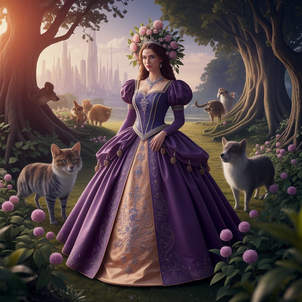 Royal Princess in Traditional Regalia with Floral Crown and ...