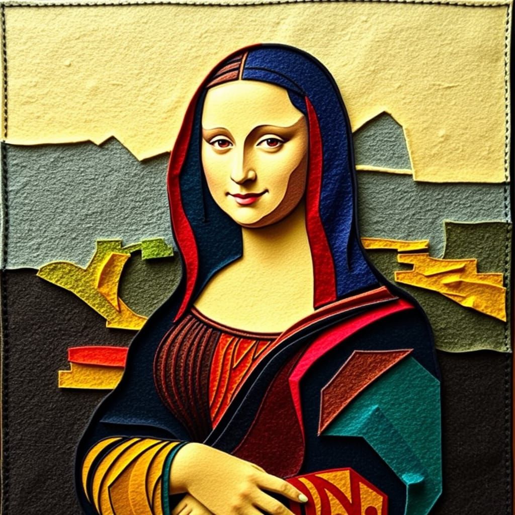 Geometric Mona Lisa Made of Colored Felt
