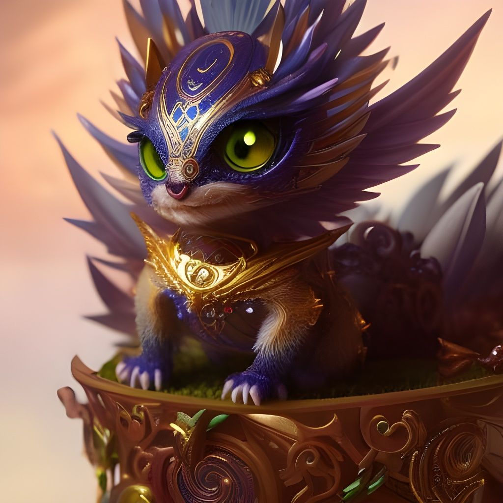 Sapphire Dragon in Teacup: Digital Art