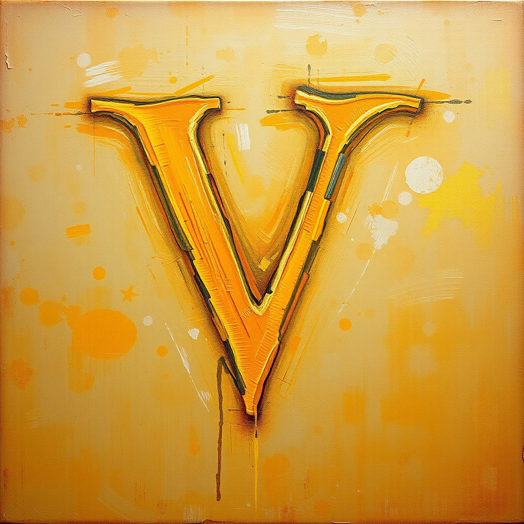 Golden Impressionist Painting of Roman Numeral V