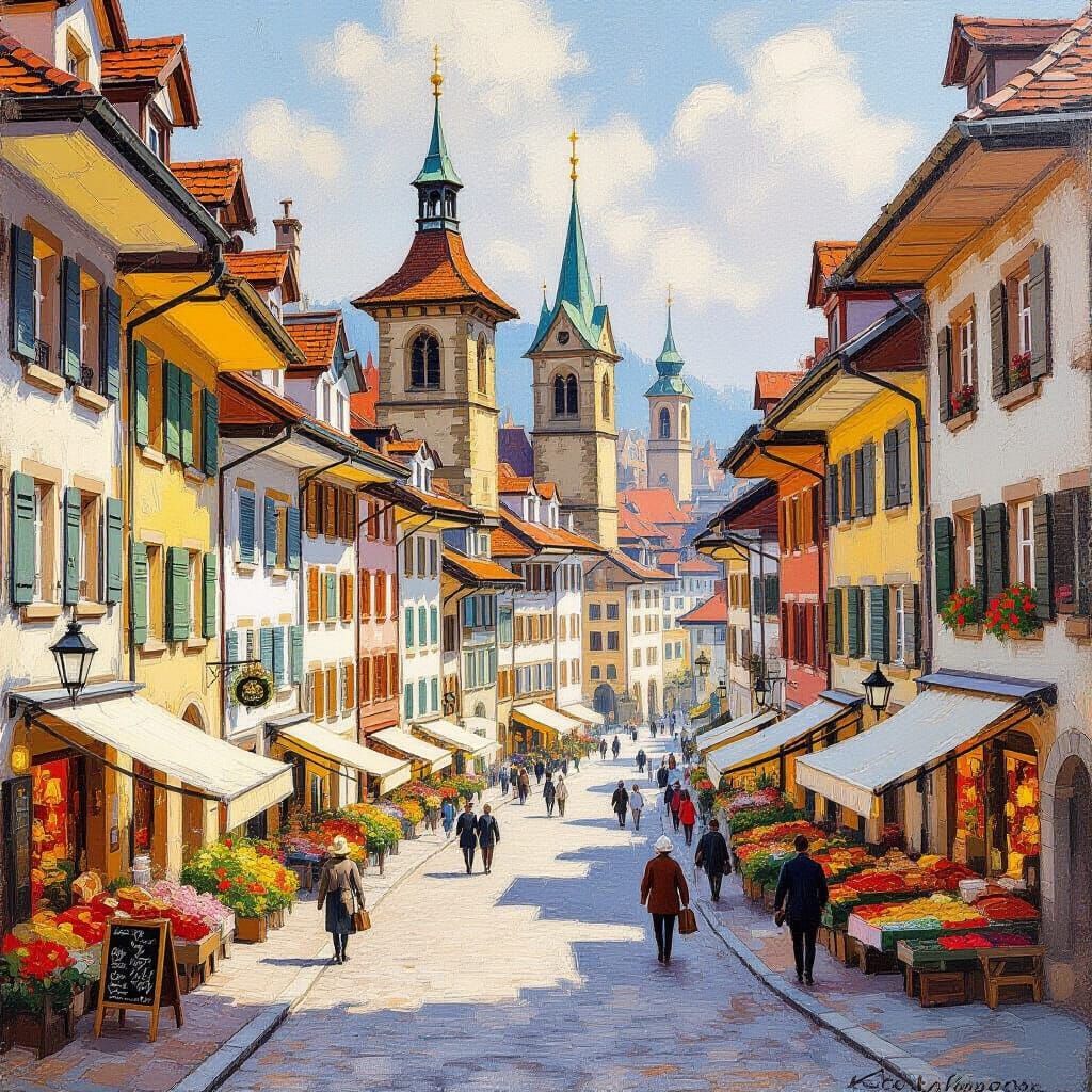 Bern Switzerland Cityscape in Impressionist Style
