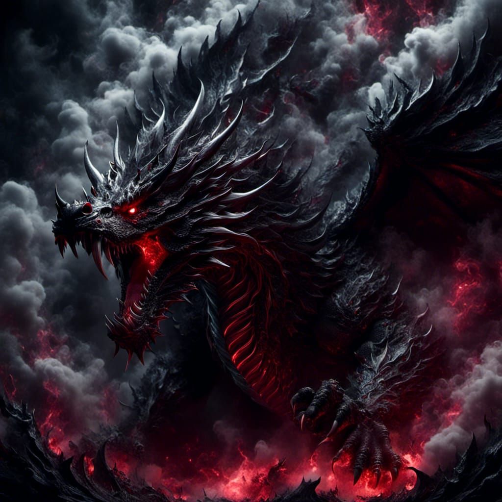 Frosty Demon Dragon-Bear in Dark Smoke