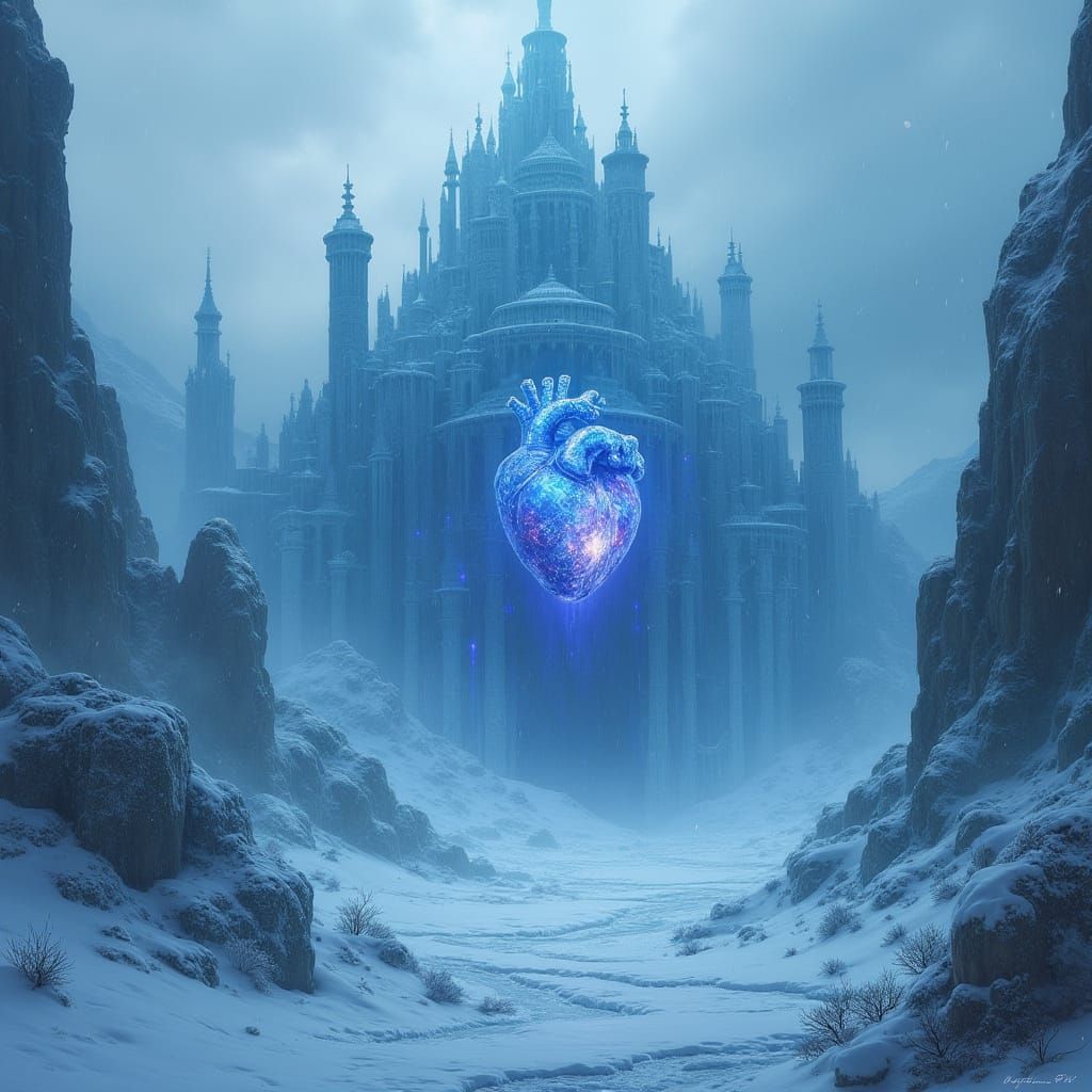 Frozen Fortress with Sapphire Heart, Digital Art