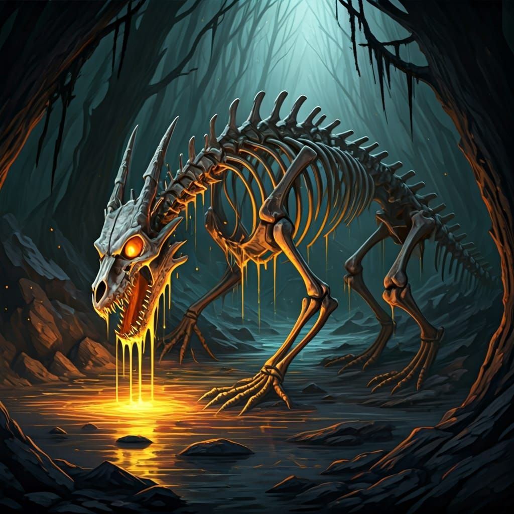 Dragon Skeleton Stalks Acidic Swamp