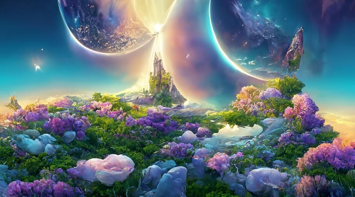Ethereal Fantasy Landscape with Luminous Flowers, Aetherpunk...
