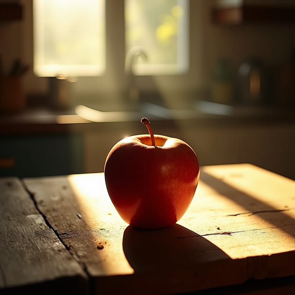 Red Apple in Sunlight: Cinematic Still Life