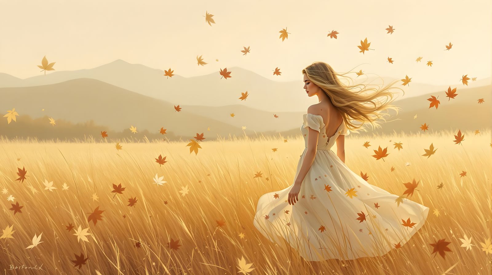 Golden Hour Autumn Landscape with Gentle Breeze