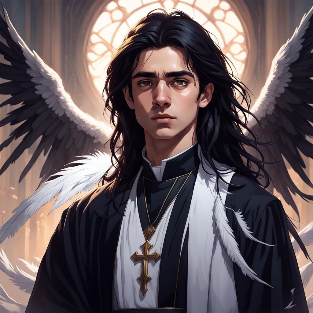 Fallen Angel Priest Portrait in Art Nouveau Style