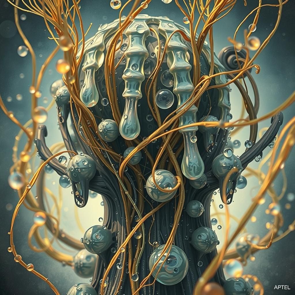 Ethereal Dew Drops in Golden Light: Surrealist Dark Fantasy