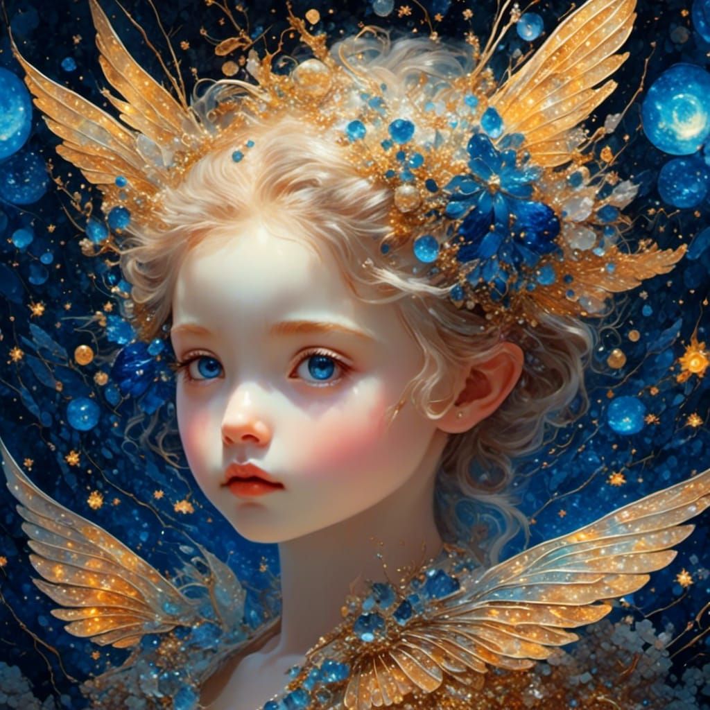 Stained Glass Archangel in Starry Night Sky