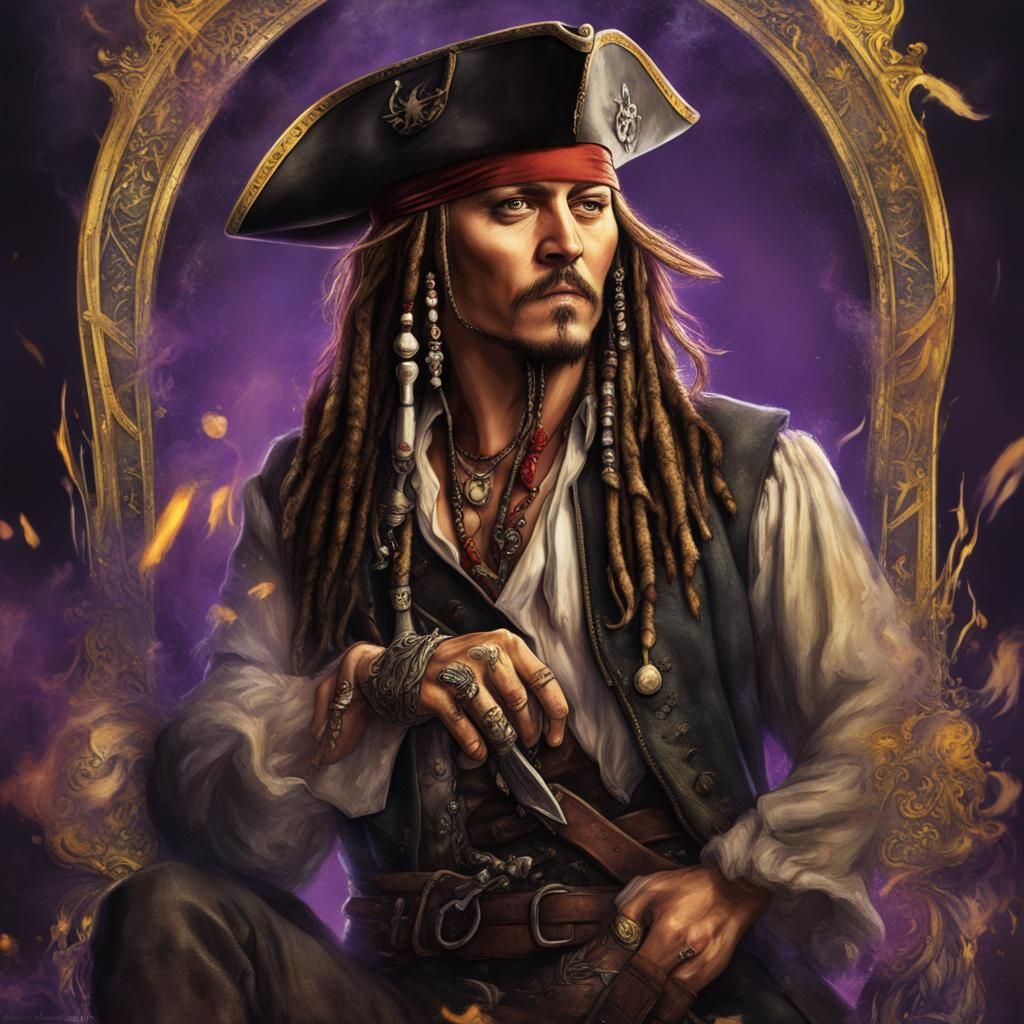 Captain Jack Sparrow Tarot Card in Dark Fantasy Style