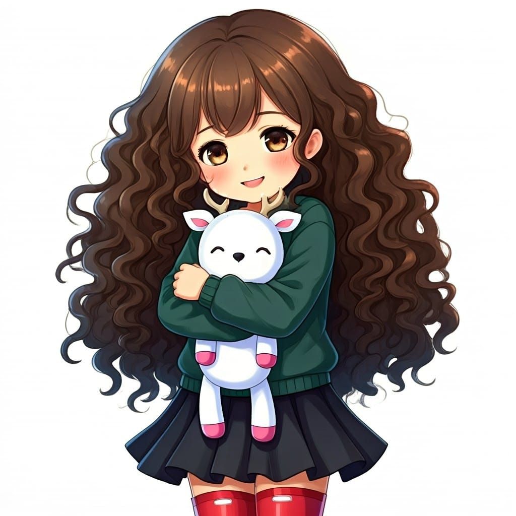 Whimsical Anime-Inspired Girl with Deer Plushie