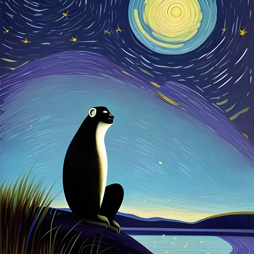 Gibbon Gazing at Starry Night Sky