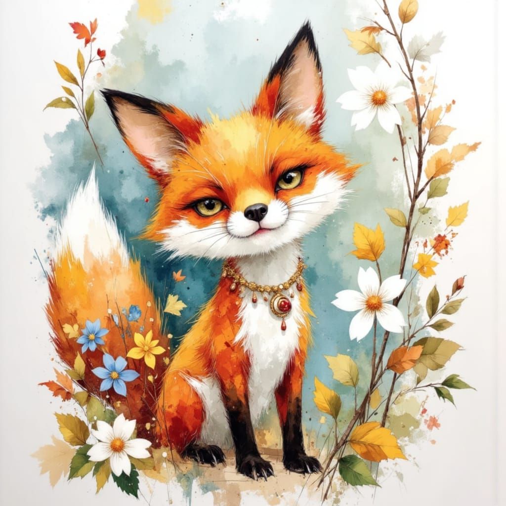 Playful Fox in Earthy Tones, Sketch Art Style