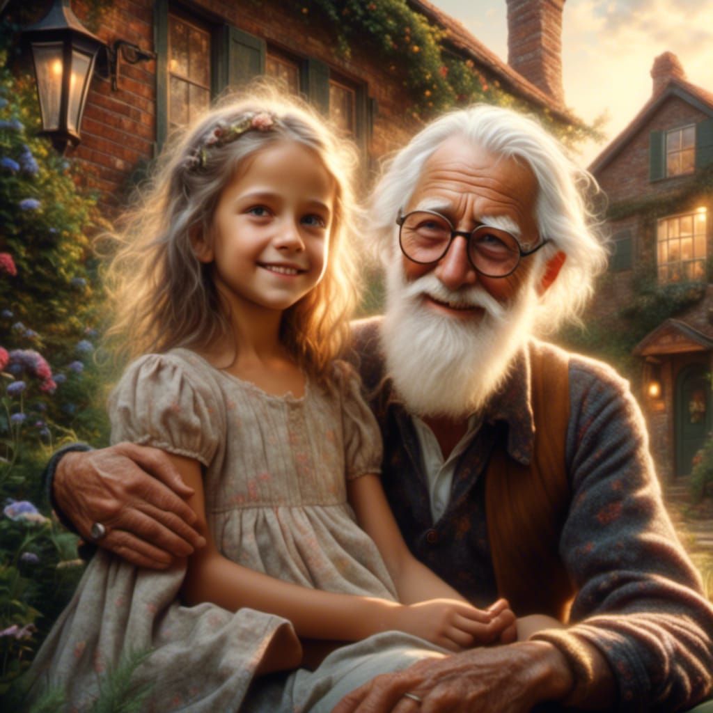 Heartwarming Portrait of Grandfather and Granddaughter